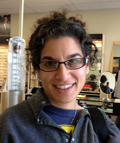 Glasses in the store without my real frames, but better than the selfie I just tried to take.